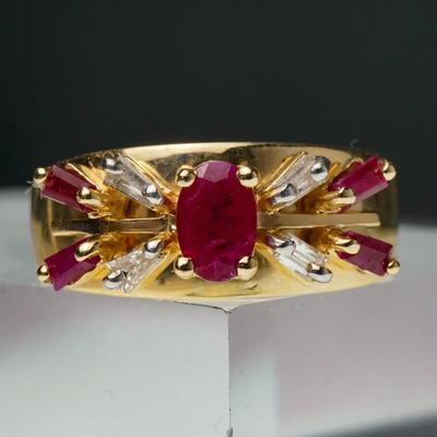 14K Gold Ruby & Diamond Ring- Size 6.75