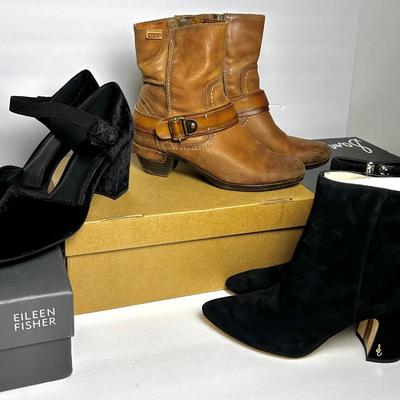 Pikolinos, Eileen Fisher, & More Leather Boots (2) & Velvet Pumps (1)- Size 7