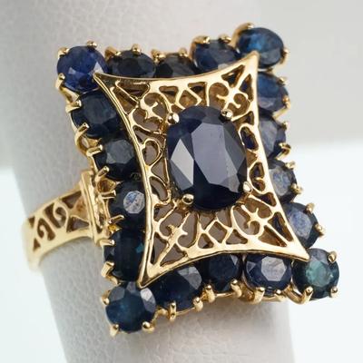 14K Gold Sapphire Cocktail Ring- Size 6.5