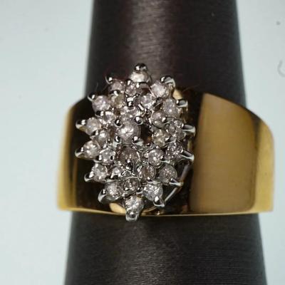 14K Gold Diamond Cluster Ring- Size 6.5