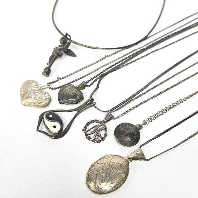 Sterling Silver Chain Necklaces & Pendants (7 Each)