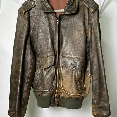 Vintage Brown Leather Bomber Jacket - Size 40 