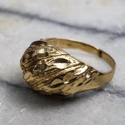 14K Gold Textured Dome Ring - Size 2.25
