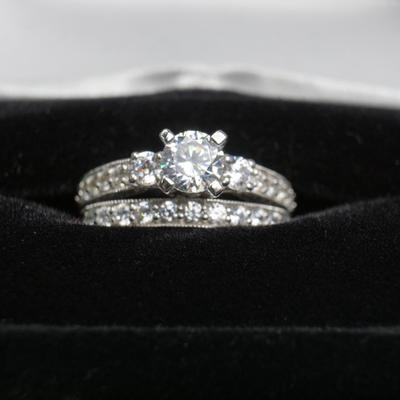 Sterling Silver Cubic Zirconia Engagement Ring & Wedding Band Set - Size 4.5