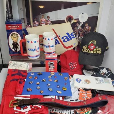 Nationals Abe Lincoln Bobblehead, NHL Enamel Pins, 2019 World Series Ticket, Rally Towels, More