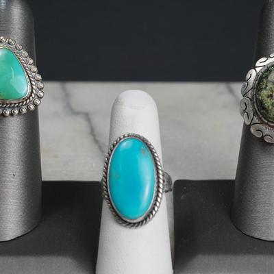 Sterling Silver Southwestern Turquoise Rings - Bell Trading Post, Pacific Jewelry, Unmarked