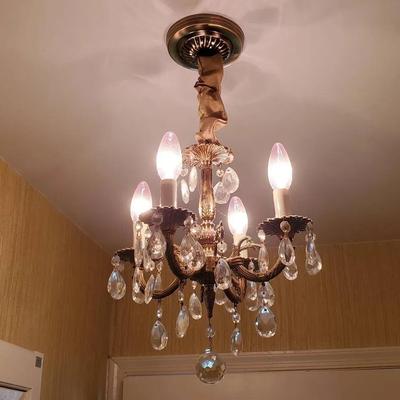 Brass & Crystal 4 Arm Chandeliers - 13” Tall, 12” Diameter