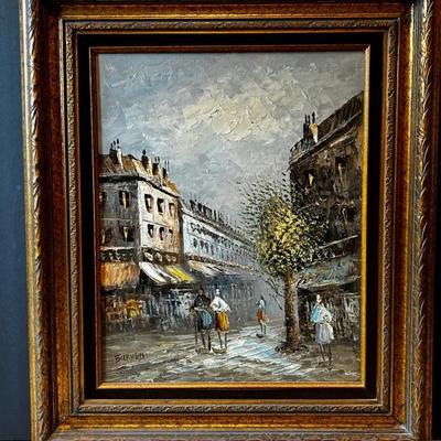 Midcentury Style Paris Street Scene Painting Signed Burnett- Framed 28x24”