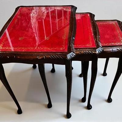 Vintage Glass Top Wood Nesting Tables - Largest 21x16x21”