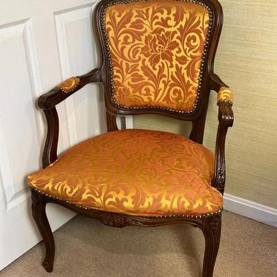 Vintage Pink & Gold Upholstered Armchair - 25x21x33”