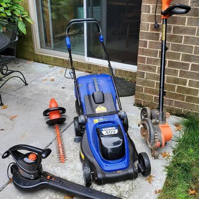 Badger Cordless Lawnmower IPX4, Black & Decker Electric Leaf Blower, Edge Trimmer & Hedge Clipper