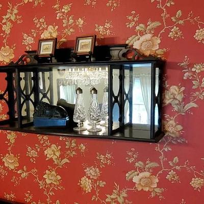 Wood Wall Curio Shelf With Mirrored Back, Plus Brass Candle Sconces, Lion Box & More
