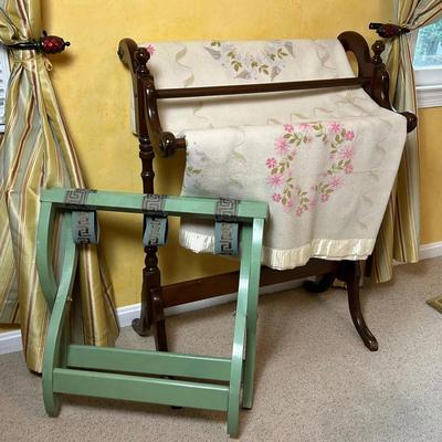 Quilt Rack 28x16x36”, Luggage Stand & Vintage Wool Blanket