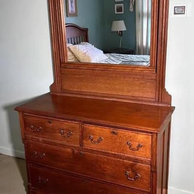 Antique Oak Dresser With Mirror 