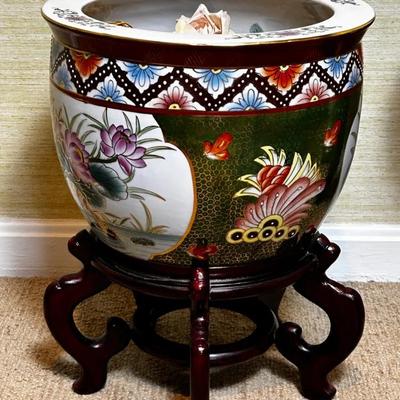 Asian Fish Bowl Planter 12” Diameter With Stand 