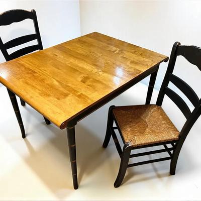 Wood Table 17x18x38” & Slovenian Oak Rush Seat Chairs 17x18x38”