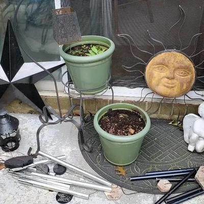 Yard Decor: Wrought Iron Sun 30” Diameter, Resin Planters, Star, Resin Angel & More