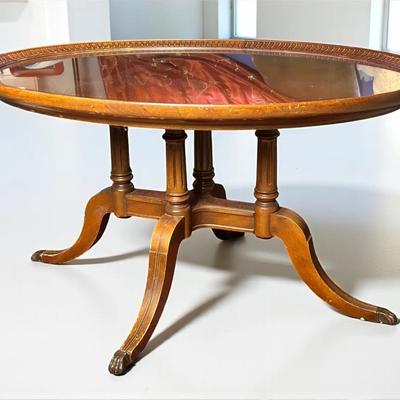 Duncan Phyfe Style Oval Coffee Table - Wood With Glass Topper