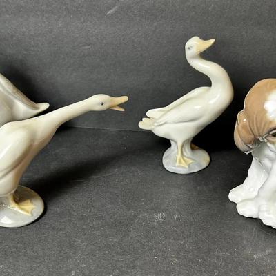Lladro Dog & Goose Figurines - 4”h