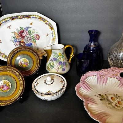 China & Crystal: Cobalt Cut To Clear Water Set, Wedgwood Decanter & More