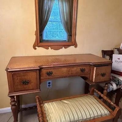 Antique Vanity 44x18x31”, Bench 26x25x20” & Wall Mirror 24x42”