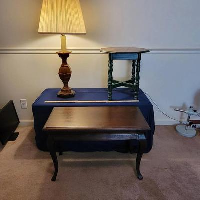Vintage Catalon Lamp Piano Bench And Vintage SideTable