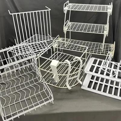Lot of Assorted White Wire Shelves and Organizers
