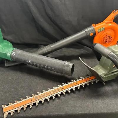 Lot of 3 Yard Tools - Black+Decker Blower, Weed Eater Blower, and Hedge Trimmer