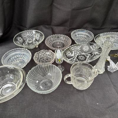 Vintage Clear Glass Lot – Pressed Glass Bowls, Vases, Dishes