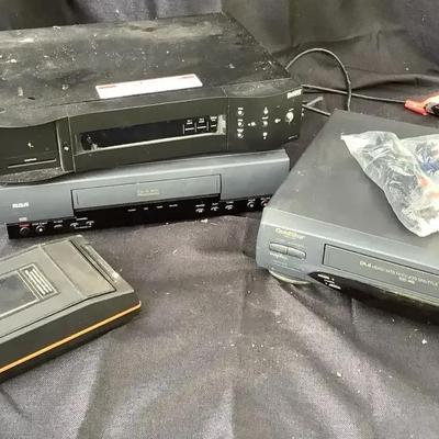 Video Cassette players with rewinding device and Dish hardware.