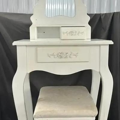 Kids Vintage-Style White Vanity Table and Stool Set
