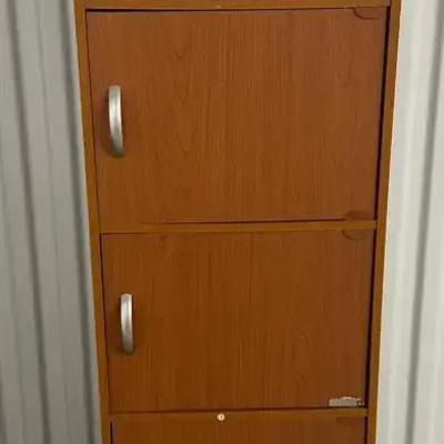 Wood-Toned 5-Shelf Storage Cabinet with Doors