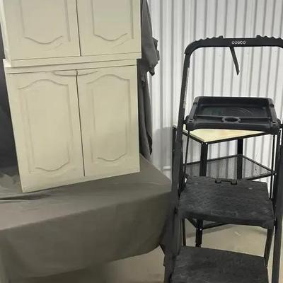 Two-Piece Storage Cabinet Set & Cosco Step Ladder