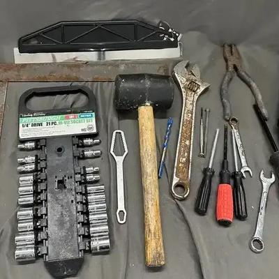 Mixed Lot of Hand Tools - Wrenches, Sockets, Hammer, and More