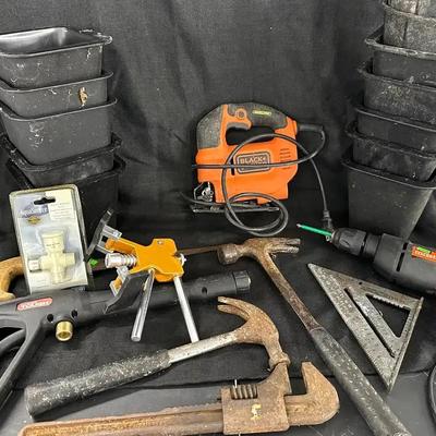 Mixed Power & Hand Tools Lot - Drill, Jigsaw, Hammers, and More