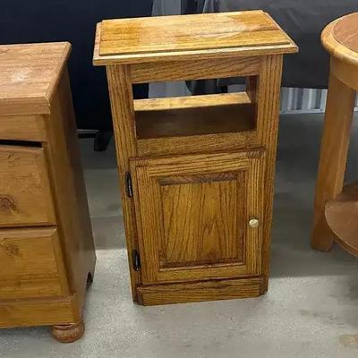 Set of 3 Rustic Wood Side Tables - Nightstand, Round End Table, and Cabinet