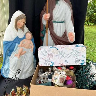 Large Christmas Decor Assortment Lot - Nativity Set, Ornaments, Lights