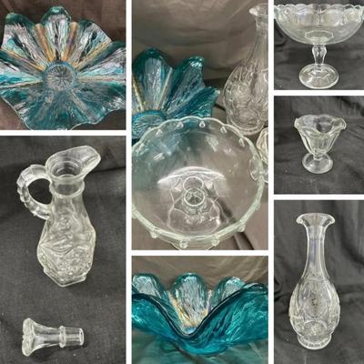 ✨ Mixed Decorative Glassware Lot ✨

Add some timeless charm to your collection! ? This unique set includes:
 ? Iridescent blue fluted...