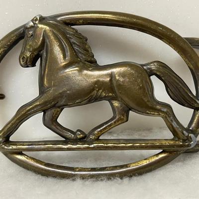 Rare Vintage Galloping Horse Brass Buckle