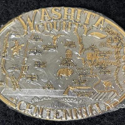 Washita County Centennial Gold and Silver Plate Belt Buckle #3