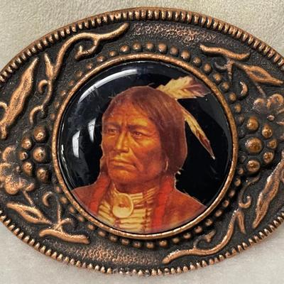 Vintage Native Chief Bronze Buckle