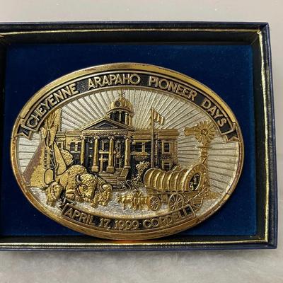 Cheyenne- Arapaho Pioneer Days Gold and Silver Plate Buckle
