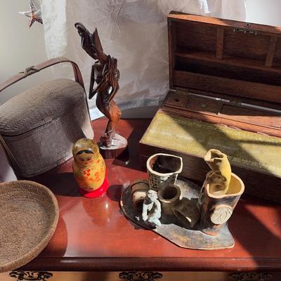 Small Antique Writing Desk with  Lot Of Fun Art supplies 