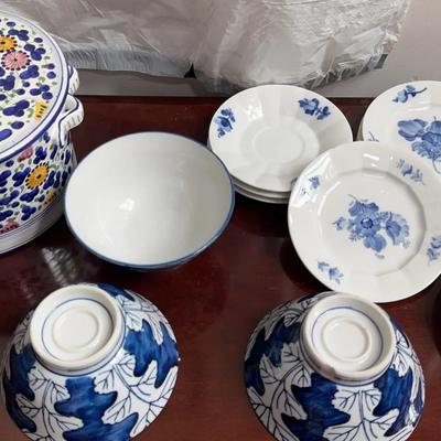 Blue Themed Bowls And Some Royal Copenhagen Plates 