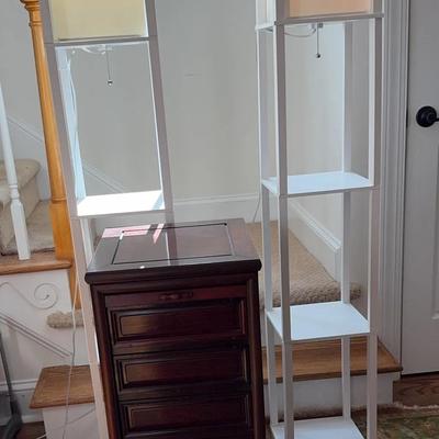 Wooden Small Rolltop Drawer & 2 Lamps With Shelves 