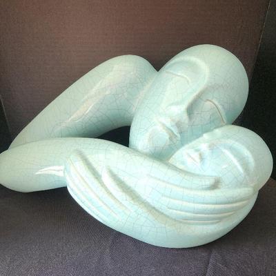 California Pottery, Jaru, Large Parent & Child Sculpture, Light Torquioise 