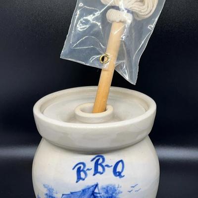 Paul Storie Pottery 6” Stoneware BBQ Sauce Crock With Mop - New!!