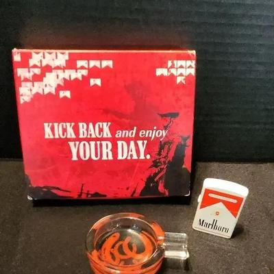 Marlboro Promotional Personal Horseshoe Ashtray In Original Box with Marlboro Lighter