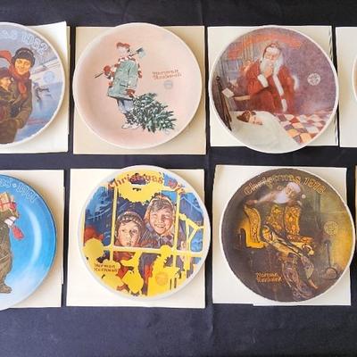 Norman Rockwell Christmas Plate Set, Various Years, First Edition 
