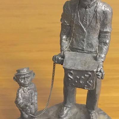 Michael Ricker Vintage Pewter Organ Grinder with Monkey - Signed